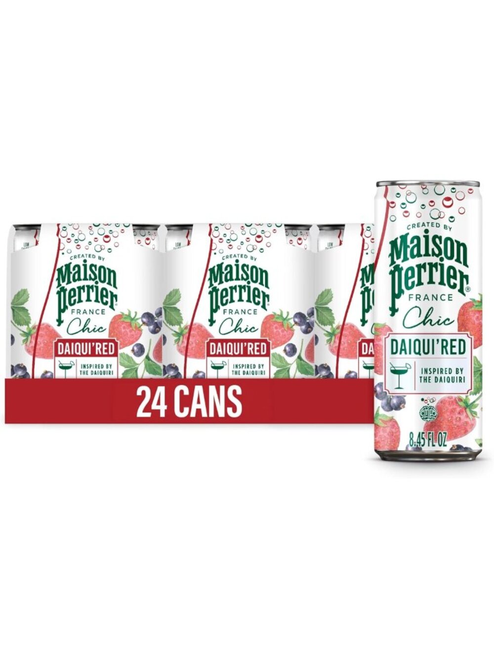 Chic Red Strawberry & Fruit Sparkling Beverage, Low Calorie Mocktail, 24-Pack